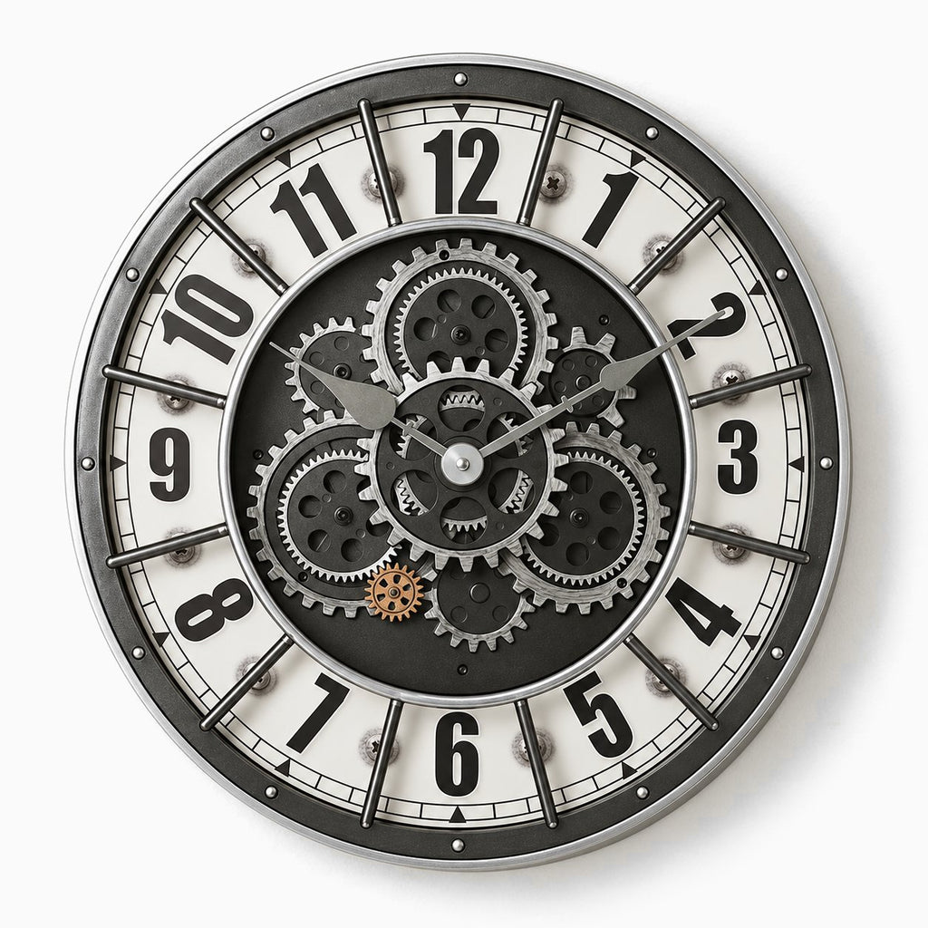 Grande Horloge Murale Industrielle Engrenage 1