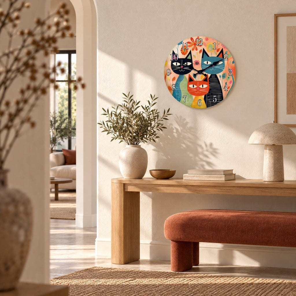 Horloge Murale Chat Bois Vintage 2