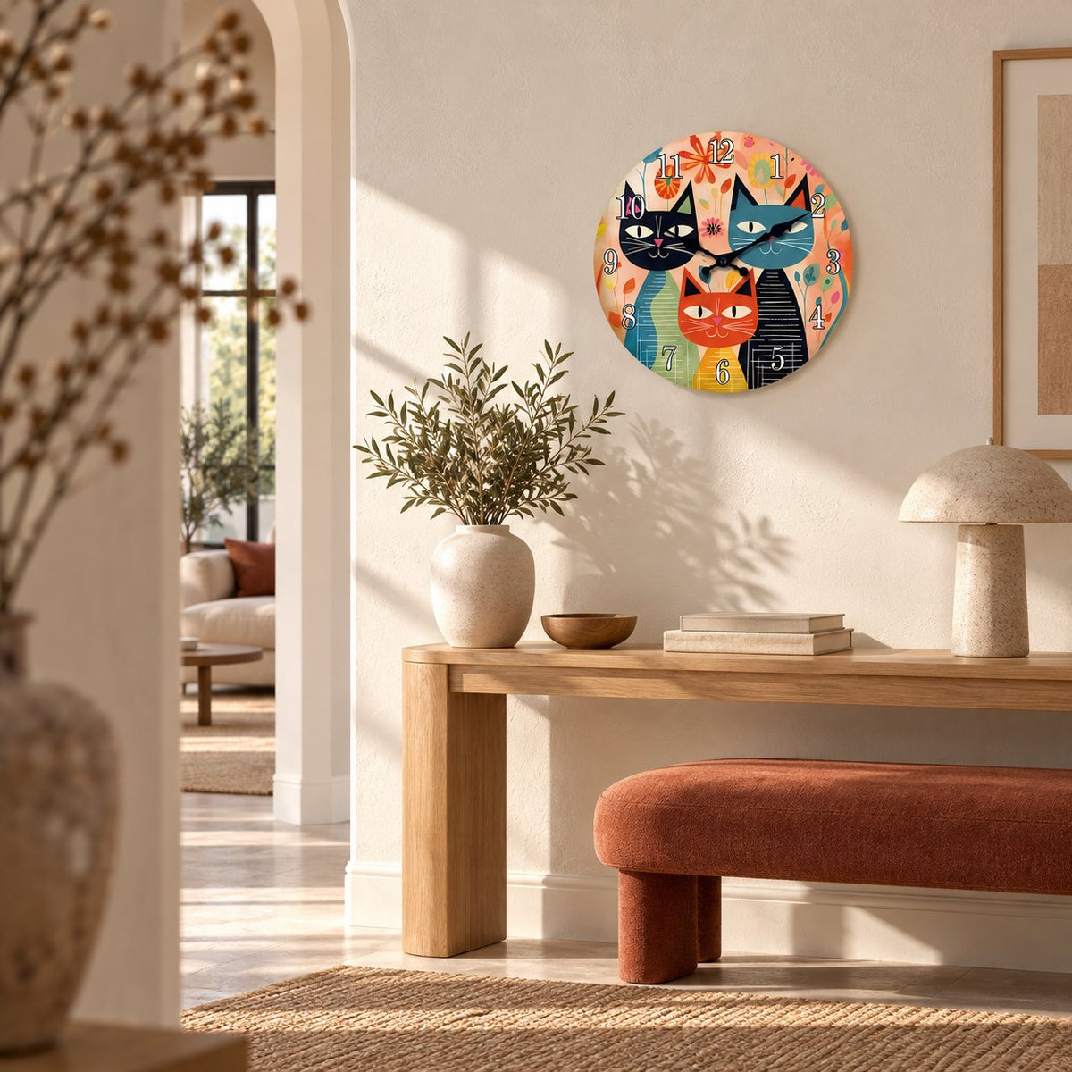 Horloge Murale Chat Bois Vintage 2
