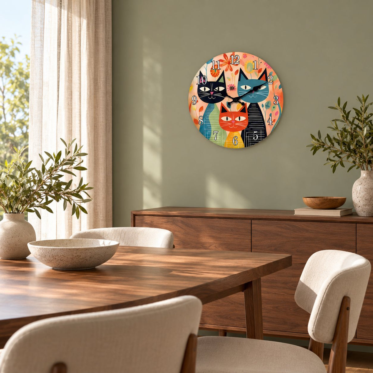 Horloge Murale Chat Bois Vintage 3