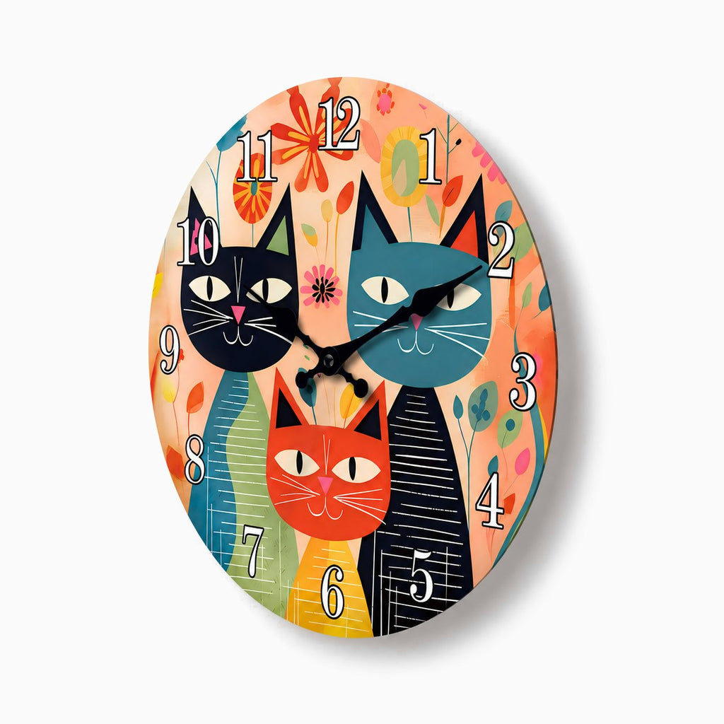 Horloge Murale Chat Bois Vintage 4