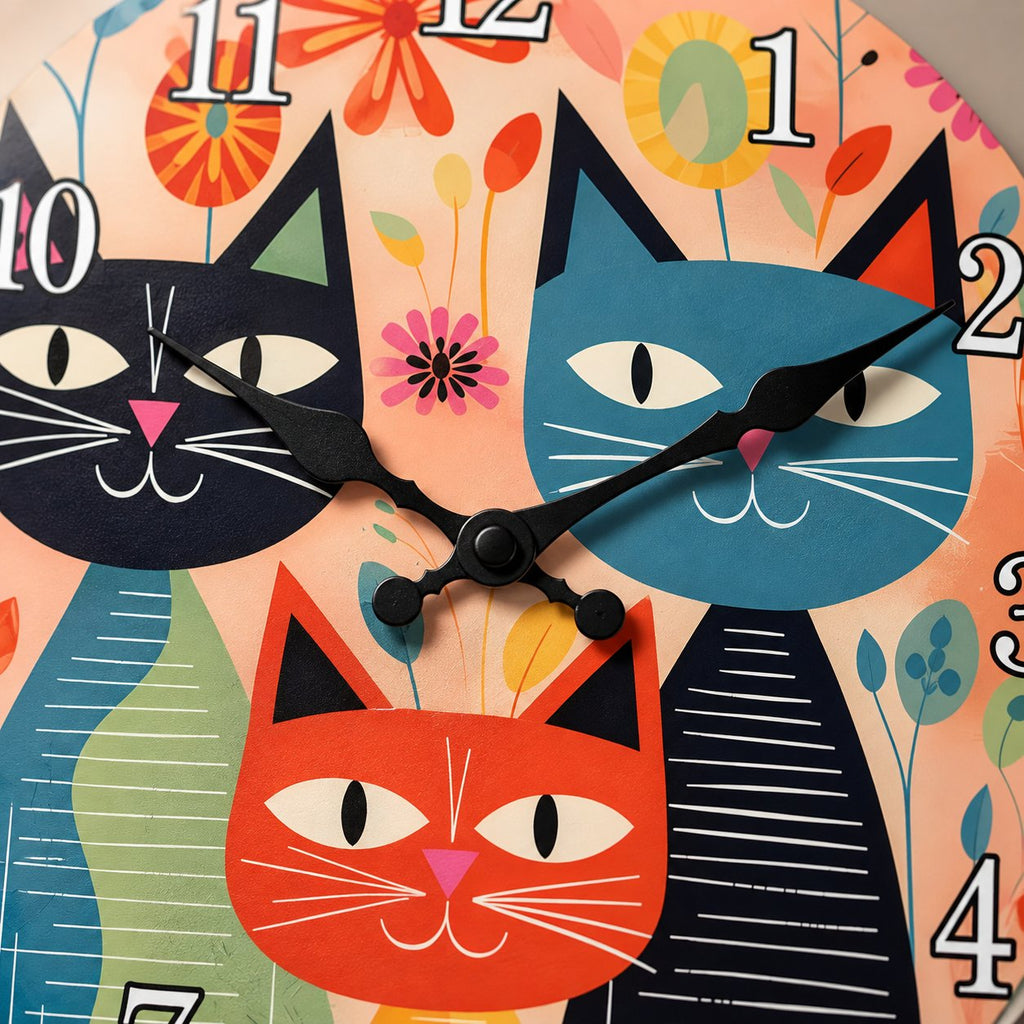 Horloge Murale Chat Bois Vintage 5