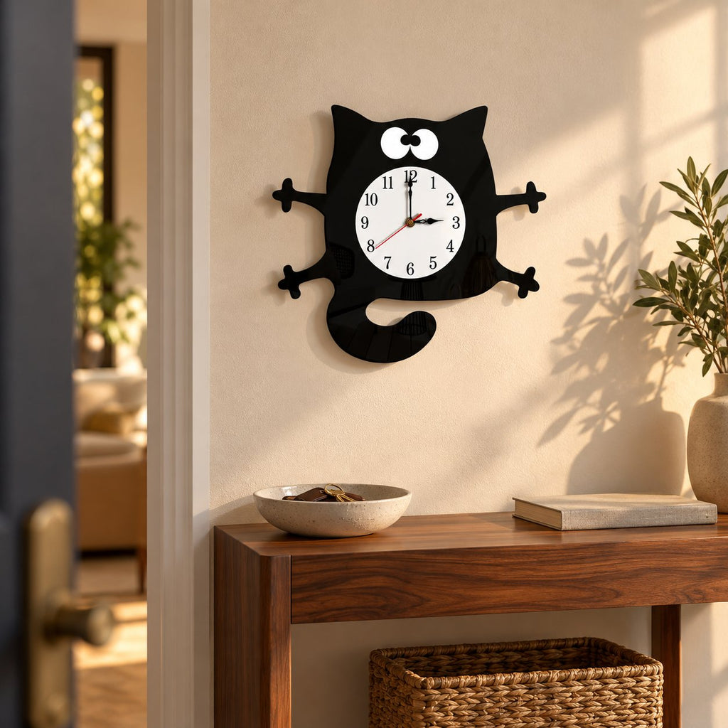 Horloge Murale Chat Noir Moderne 3